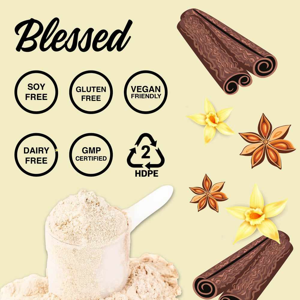 Pouring Blessed Vanilla Chai mix into a glass shows smooth, natural flavor