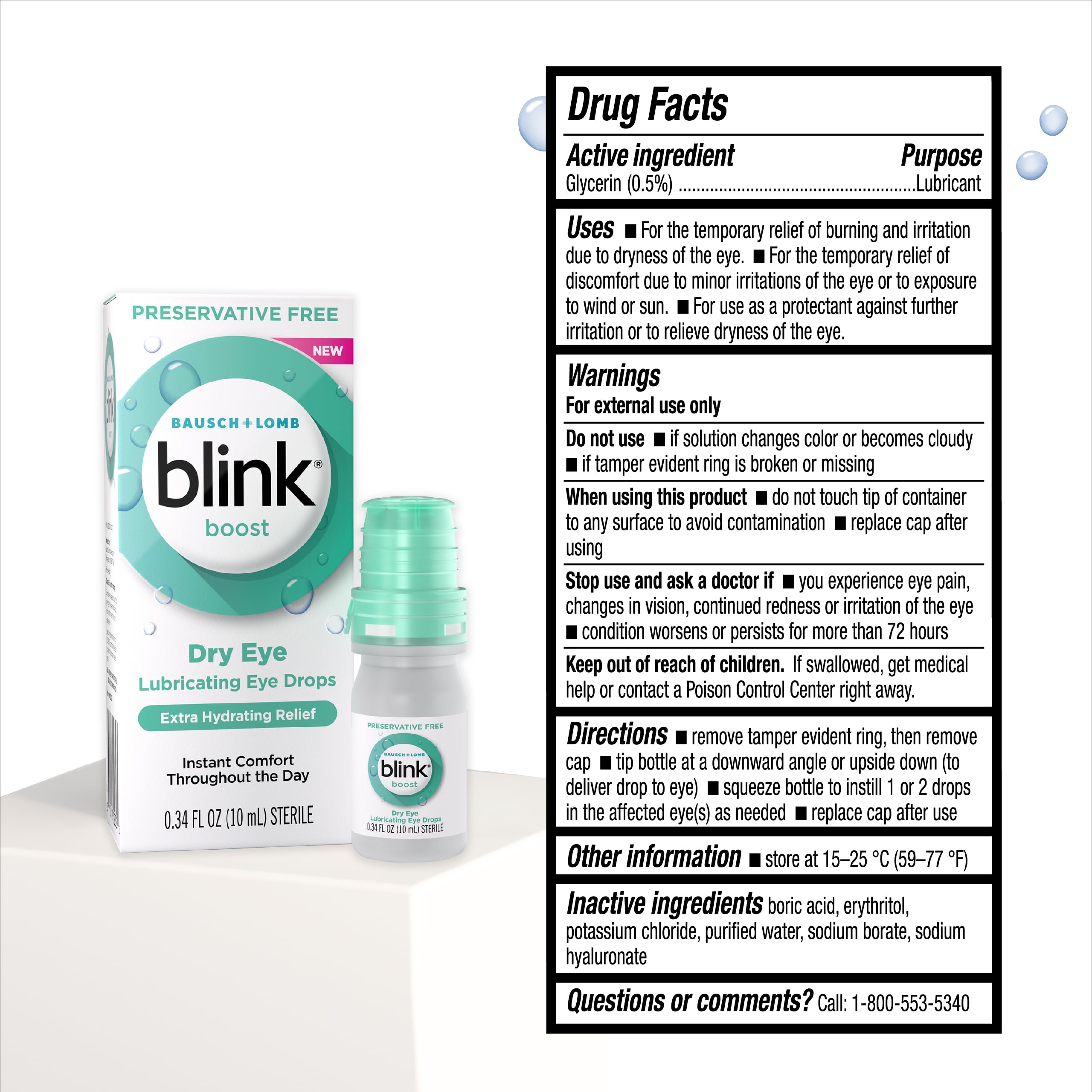 Blink Boost bottle close-up at night-time-use setting