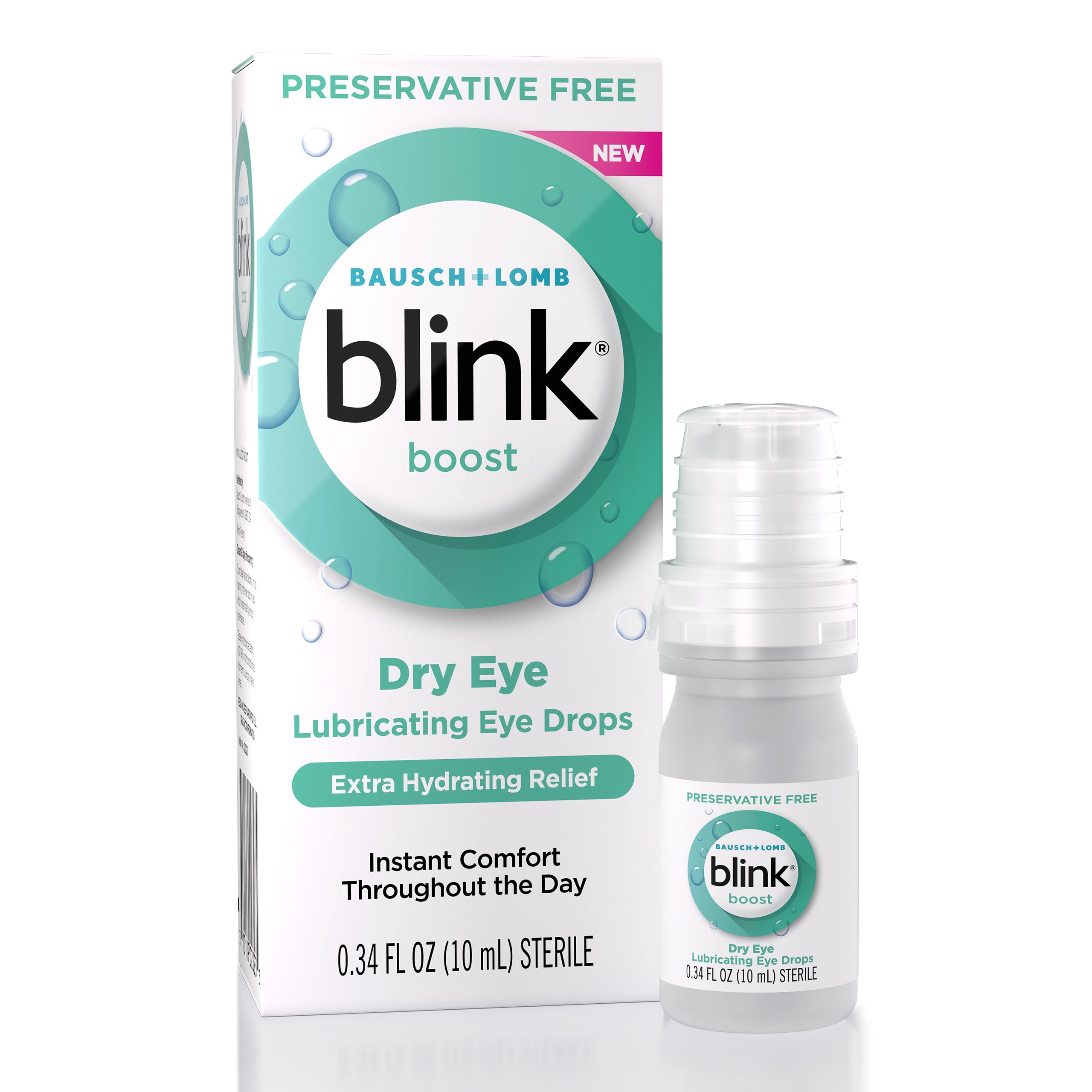 Blink Boost preservative-free eye drops bottle close-up showing gentle hydration