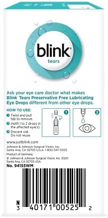Blink Tears 25-count packaging displayed for daily convenience.