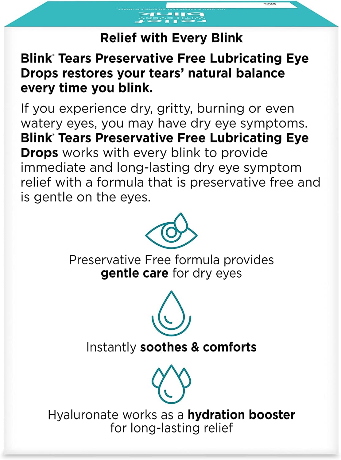 Blink Tears tear-film improvement graphic indicating centered moisture.