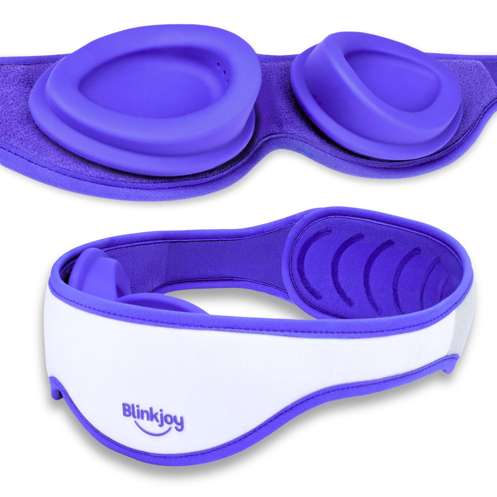 Blinkjoy Hydrating Sleep Mask closeup shows silicone cups forming a moisture seal for comfortable dry eye relief