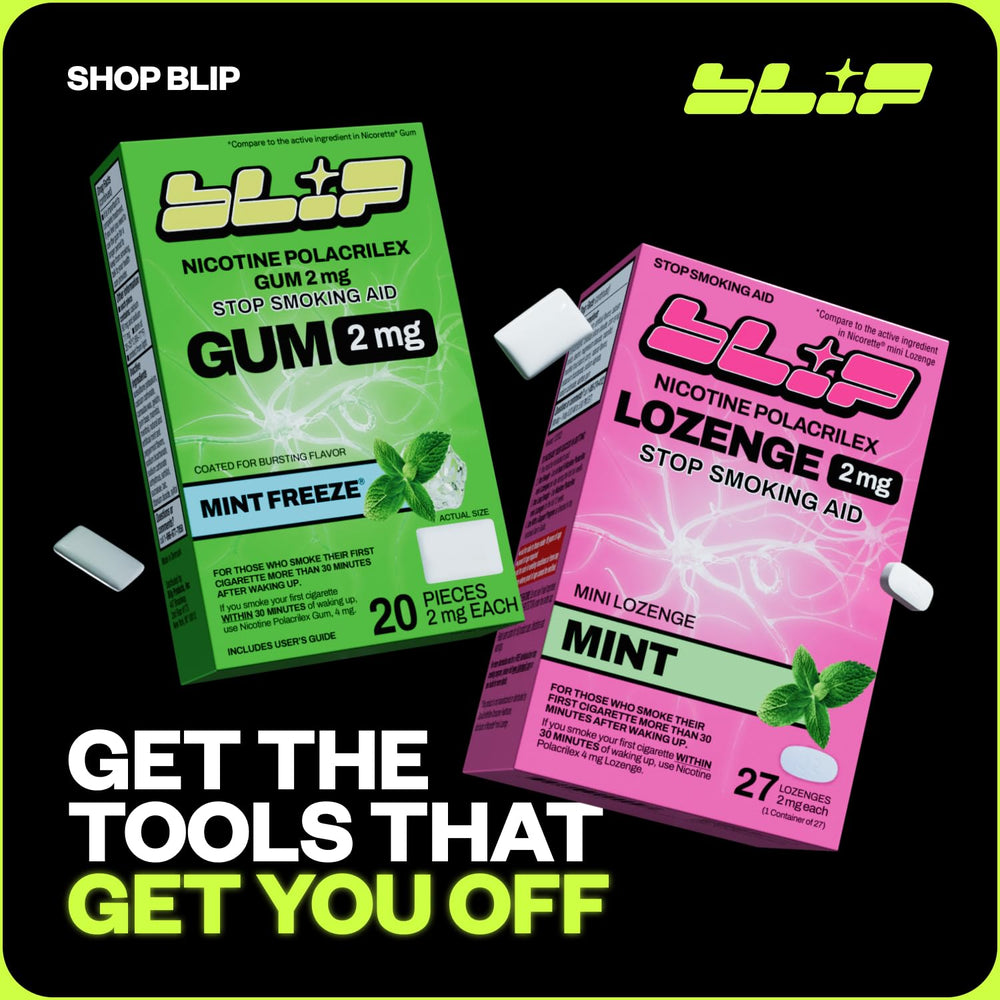 Blip NRT Fruit Freeze gum flavor-visual; fruity menthol blend supports regular use.