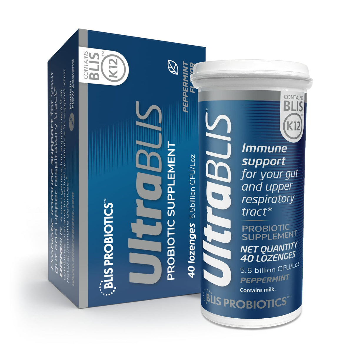BLIS UltraBLIS probiotic lozenges in mint flavor for daily immune and gut support
