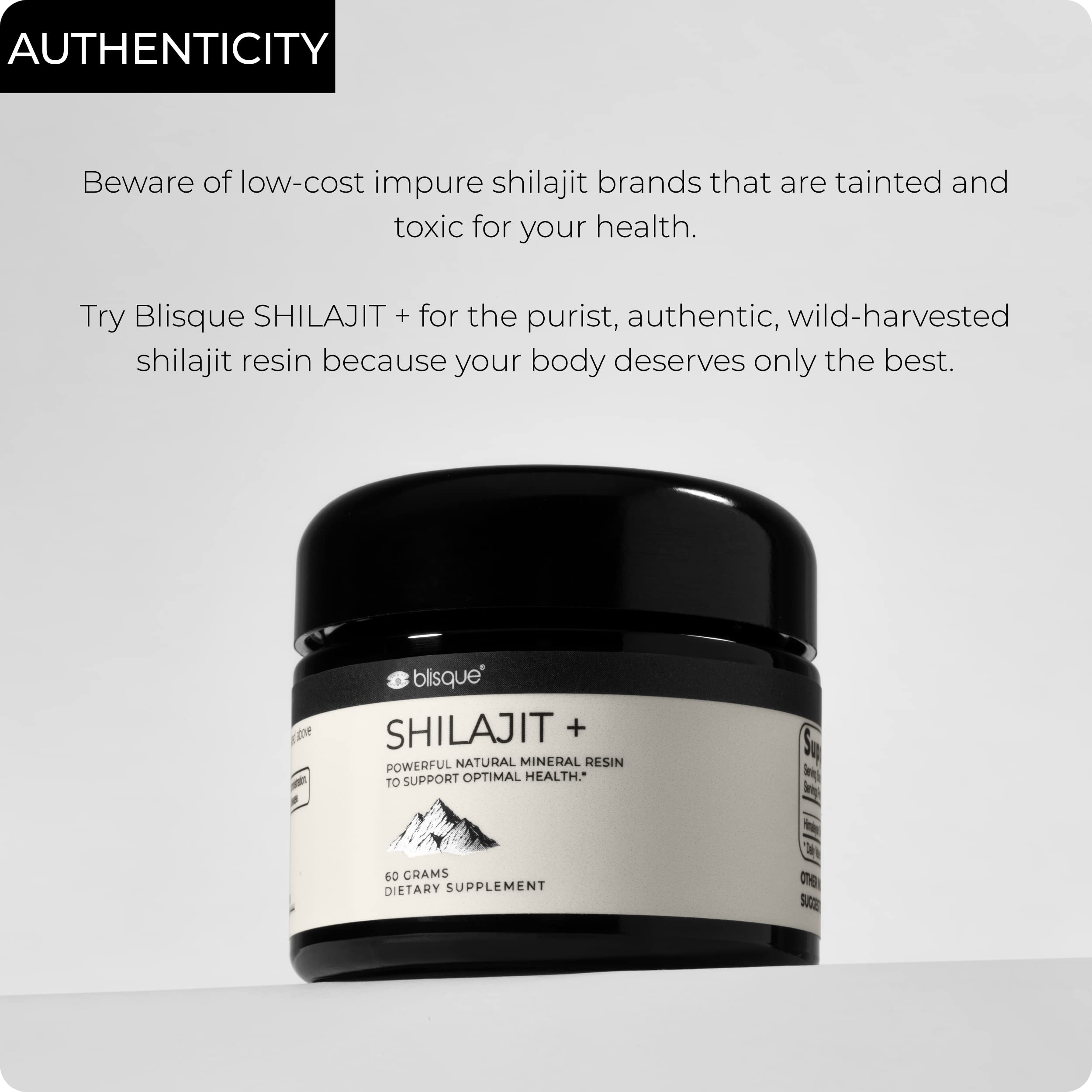 Blisque Shilajit resin closeup emphasizes minerals and antioxidants