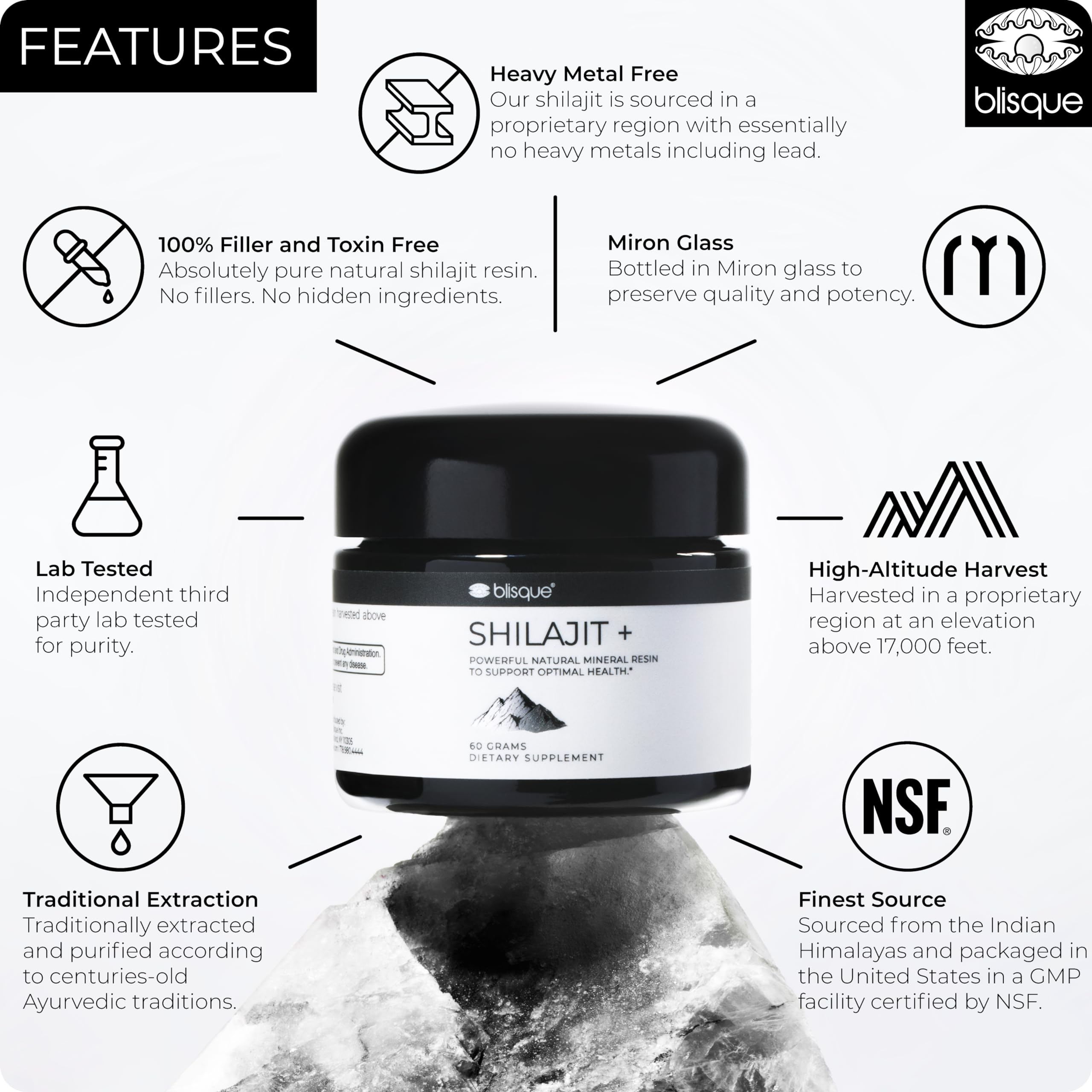 Blisque Shilajit resin drops on spoon suggest precise daily dosing