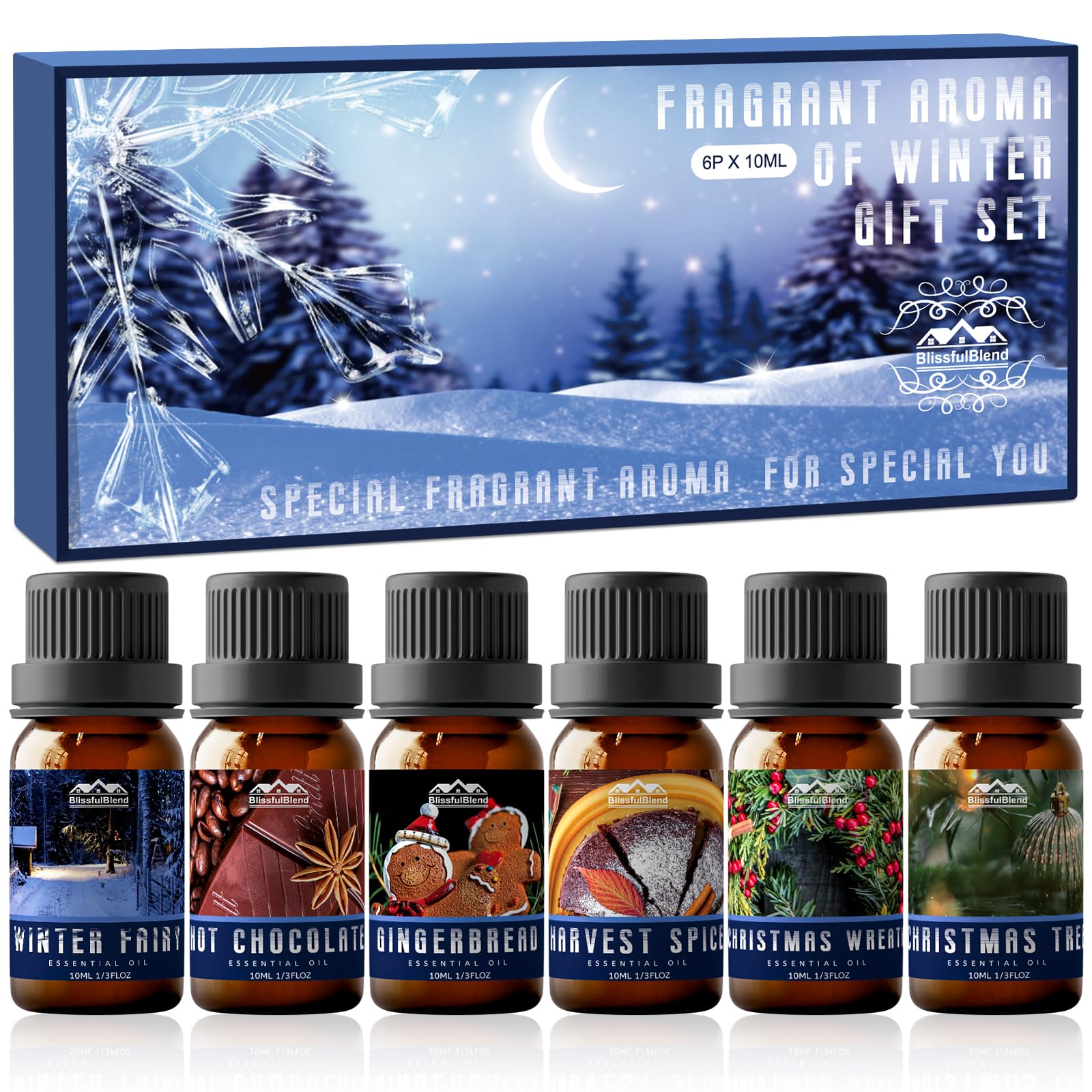 Bl BlissfulBlend Invierno set de 6 frascos de 10 ml para perfumar el hogar.