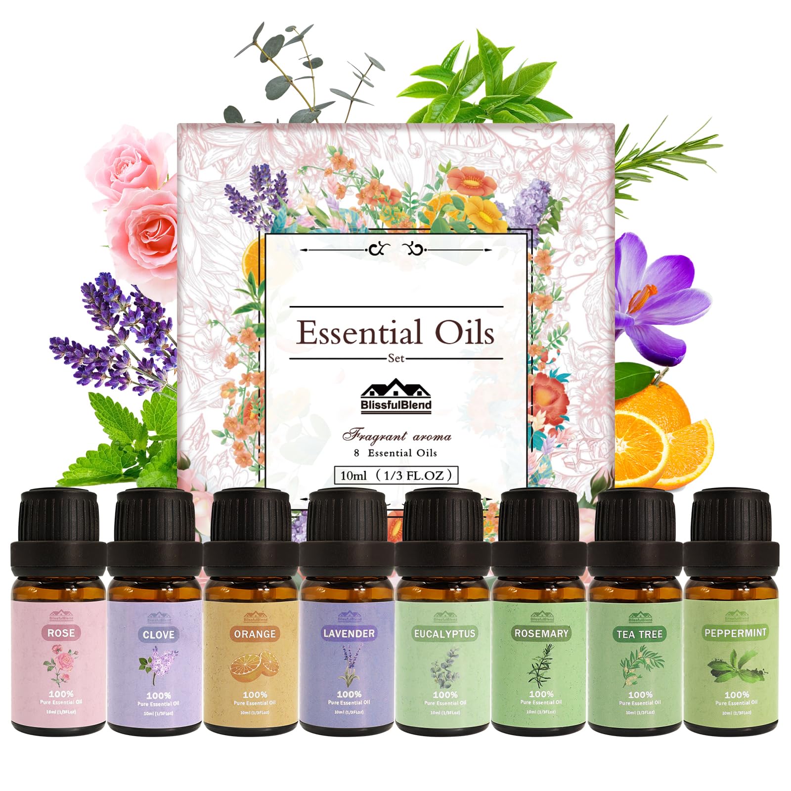 BlissfulBlend Menta: botella ambar para difusor, perfuma espacios con frescura revitalizante.
