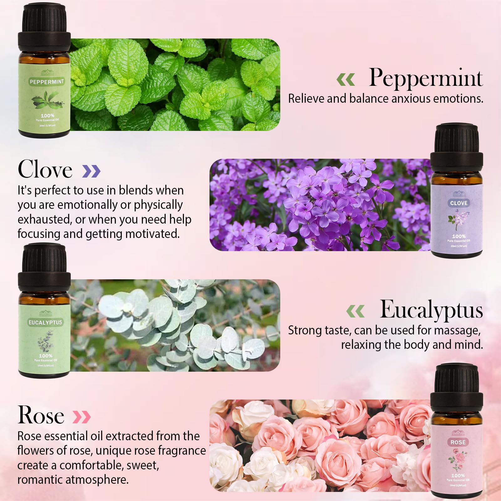 BlissfulBlend Rosa: botella ambar para difusor, notas florales suaves para momentos relajantes.