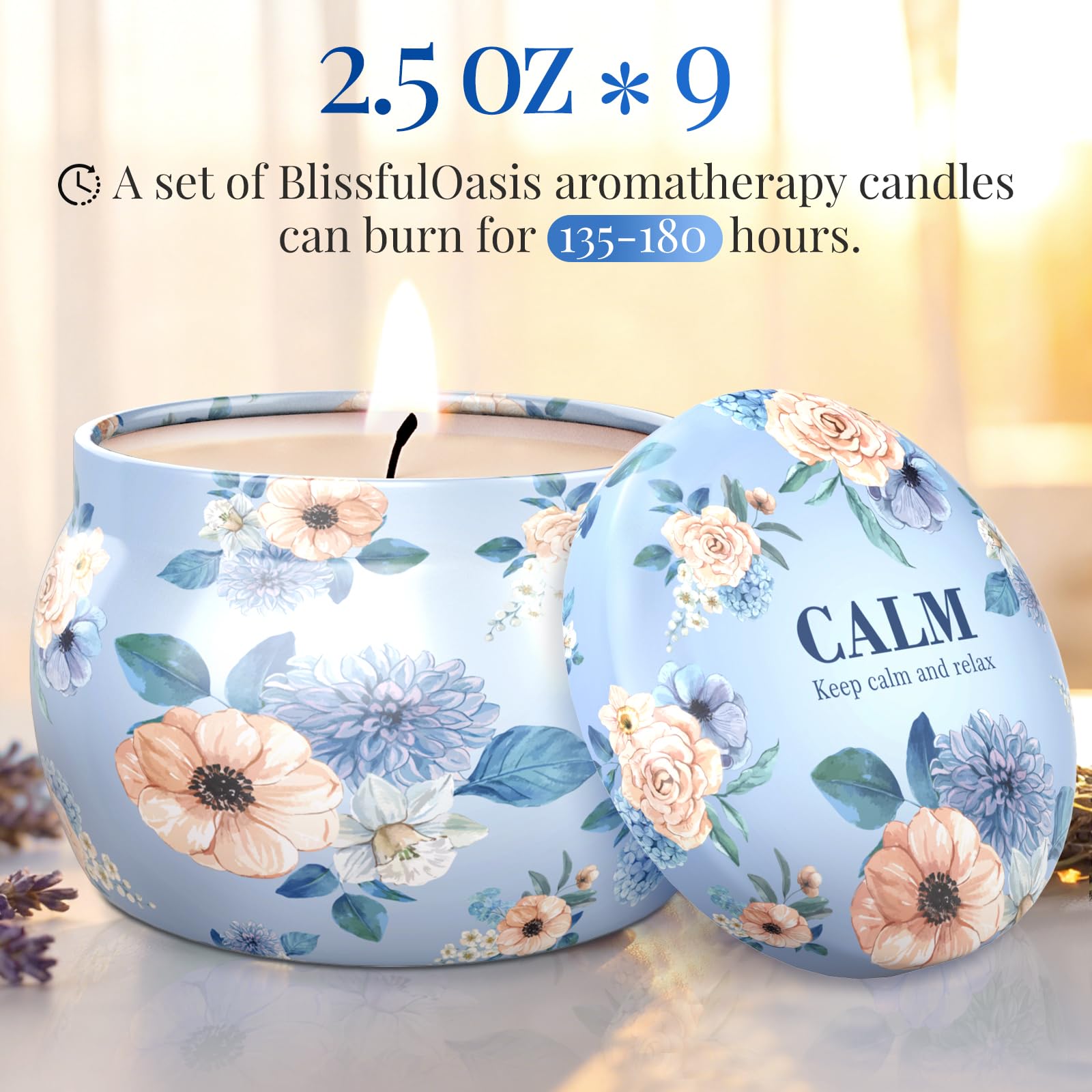 BlissfulOasis candles showing long burn time per set