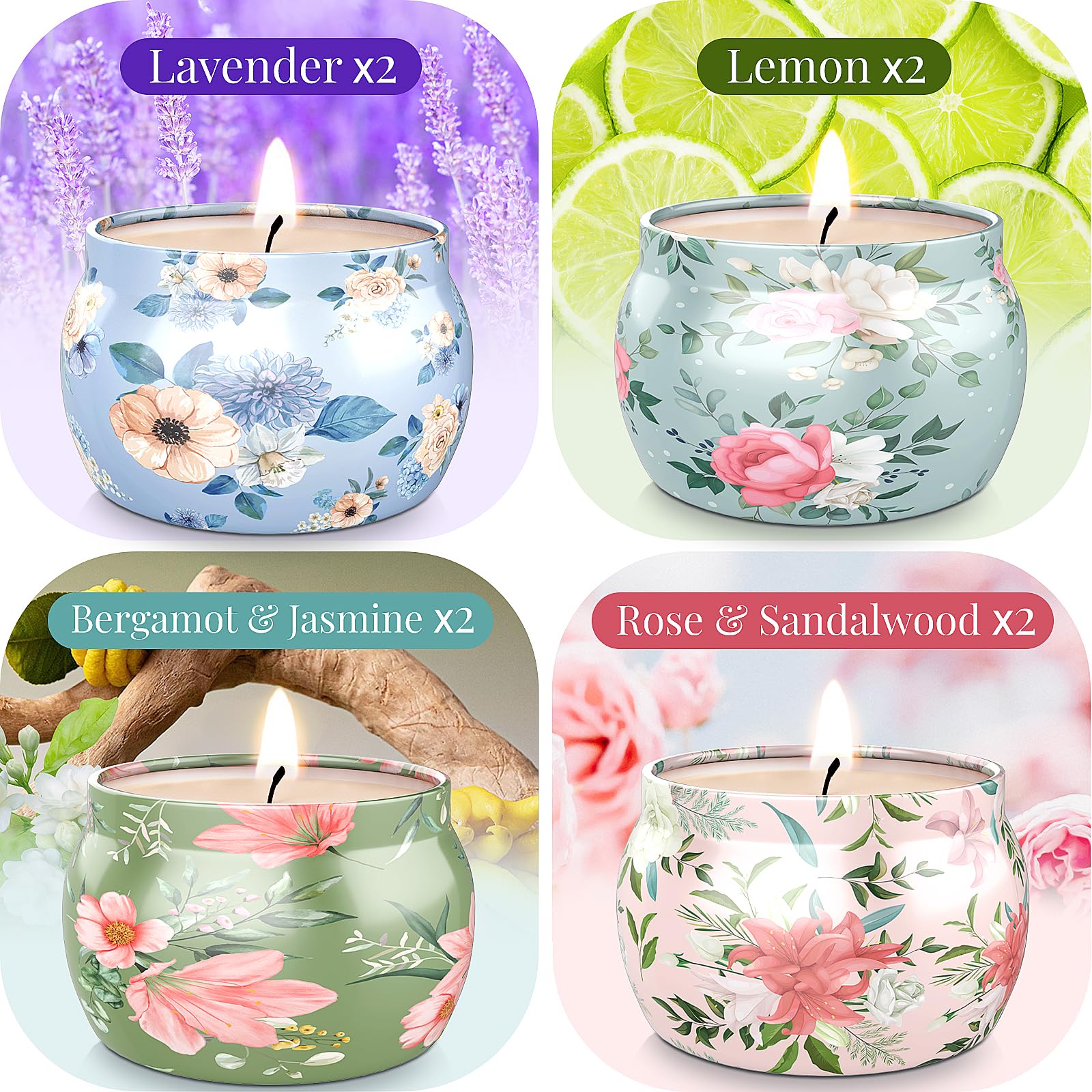 Long-lasting burn time across two sets of BlissfulOasis candles