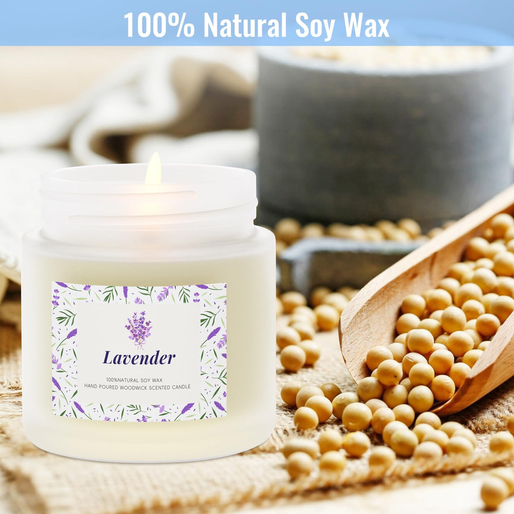 BlissfulOasis Lavender candle jar promotes calm nights and restful atmosphere.