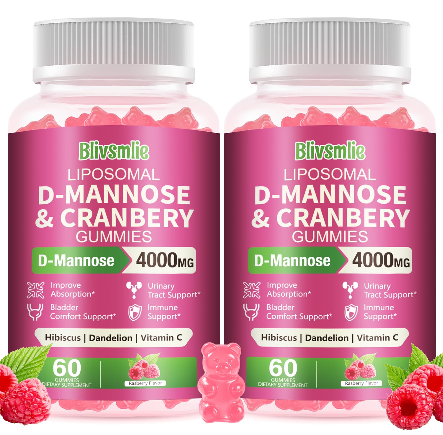 Blivsmlie 2-pack D-Mannose gummies bottle illustrating convenient urinary wellness support.