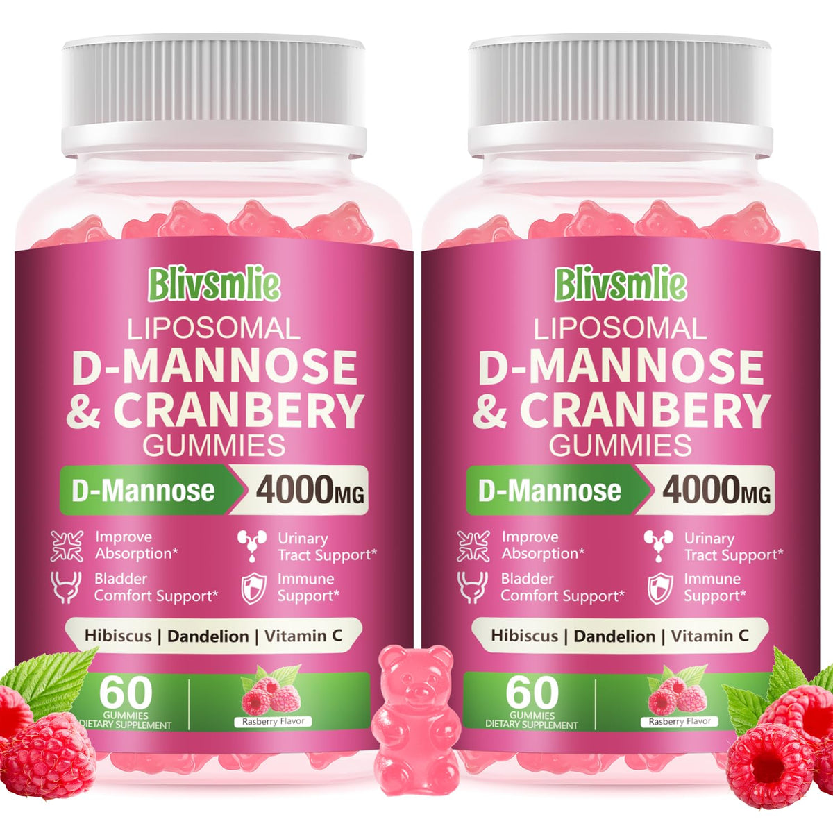 Blivsmlie 2-pack D-Mannose gummies bottle illustrating convenient urinary wellness support.