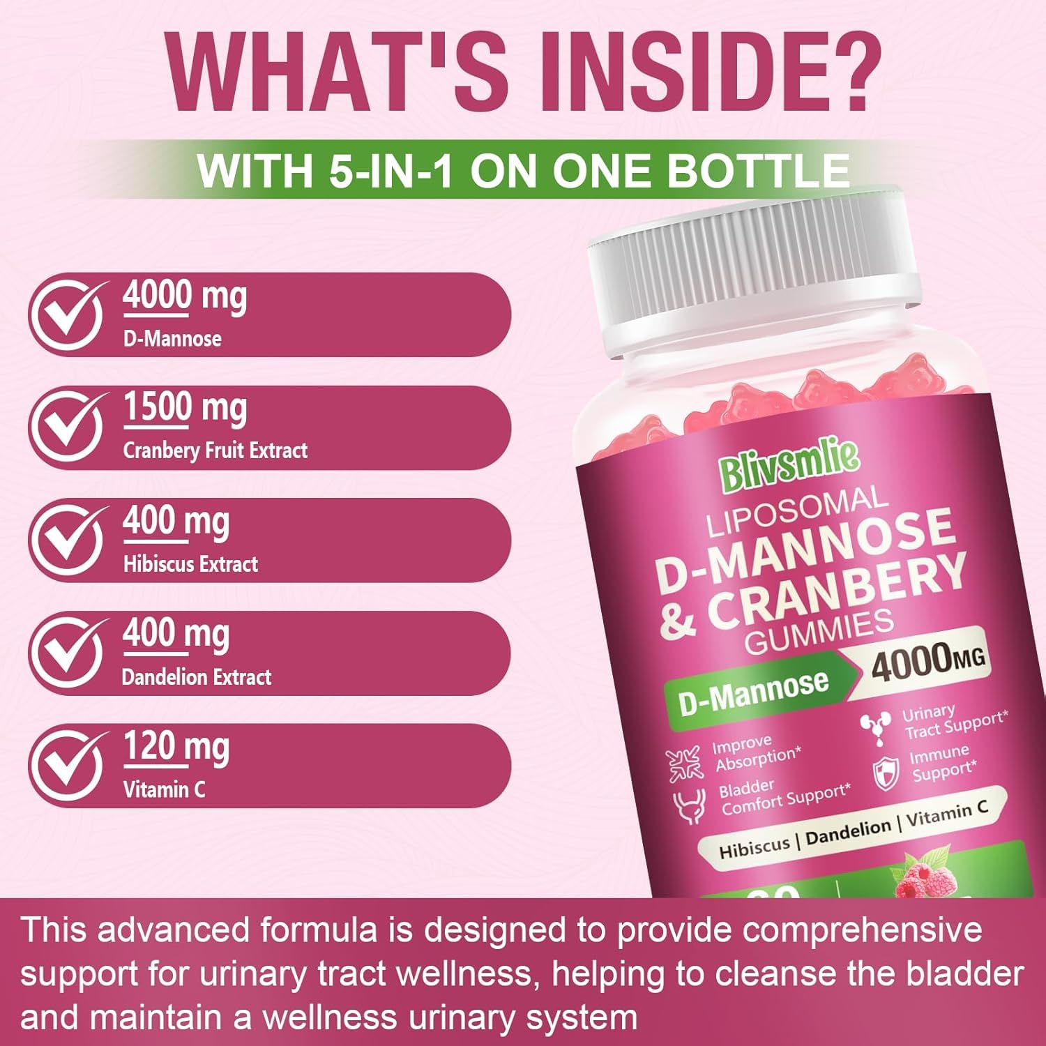 Blivsmlie cranberry hibiscus blend label emphasizing absorption-boosting formulation.