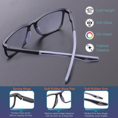 BLOEXCLU transparent frames for near-to-far focus in various settings.