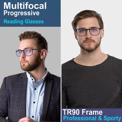 Bloexclu progressive reading glasses blue frame optimized for computer work.