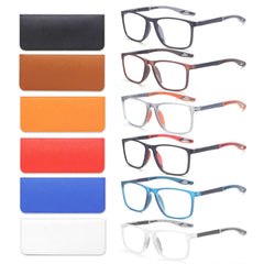 Bloexclu six-pack reading glasses, front view, colorful frames with blue light protection