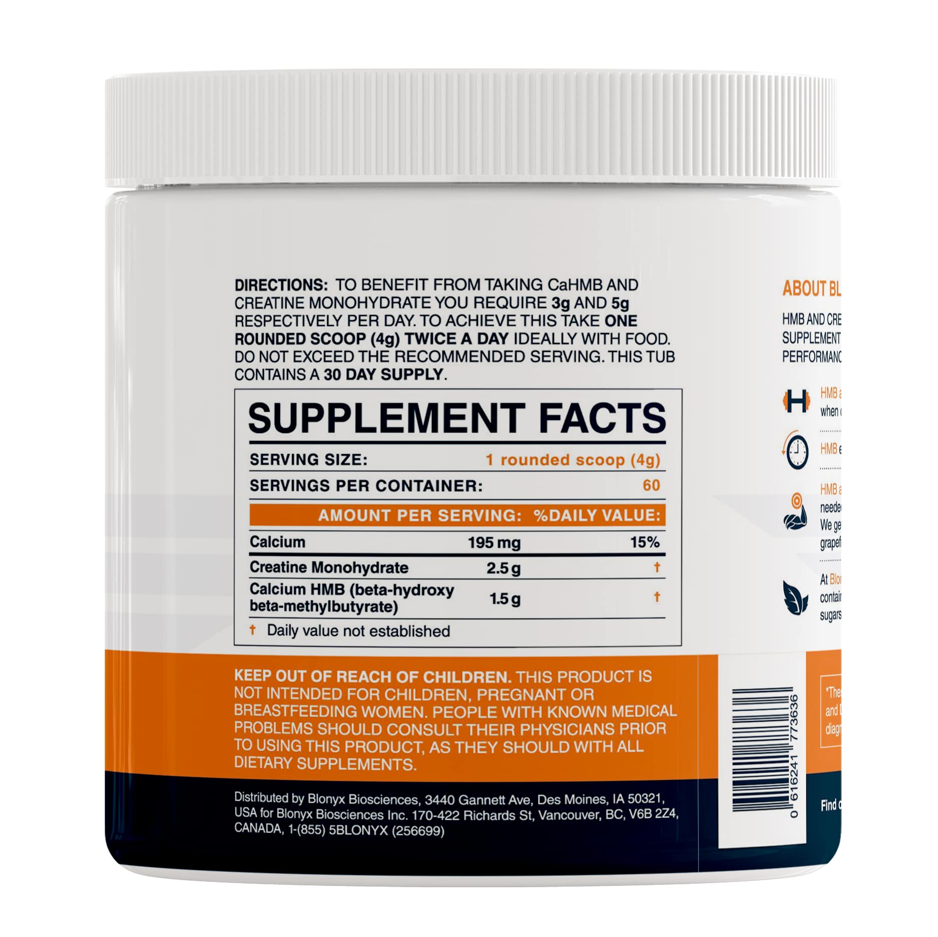Blonyx HMB Creatine label close-up highlighting high-purity ingredients