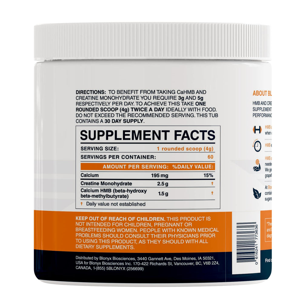 Blonyx HMB Creatine label close-up highlighting high-purity ingredients