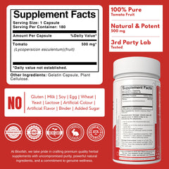 Bloofah Lycopene capsules bottle side view showing 180-capsule supply.