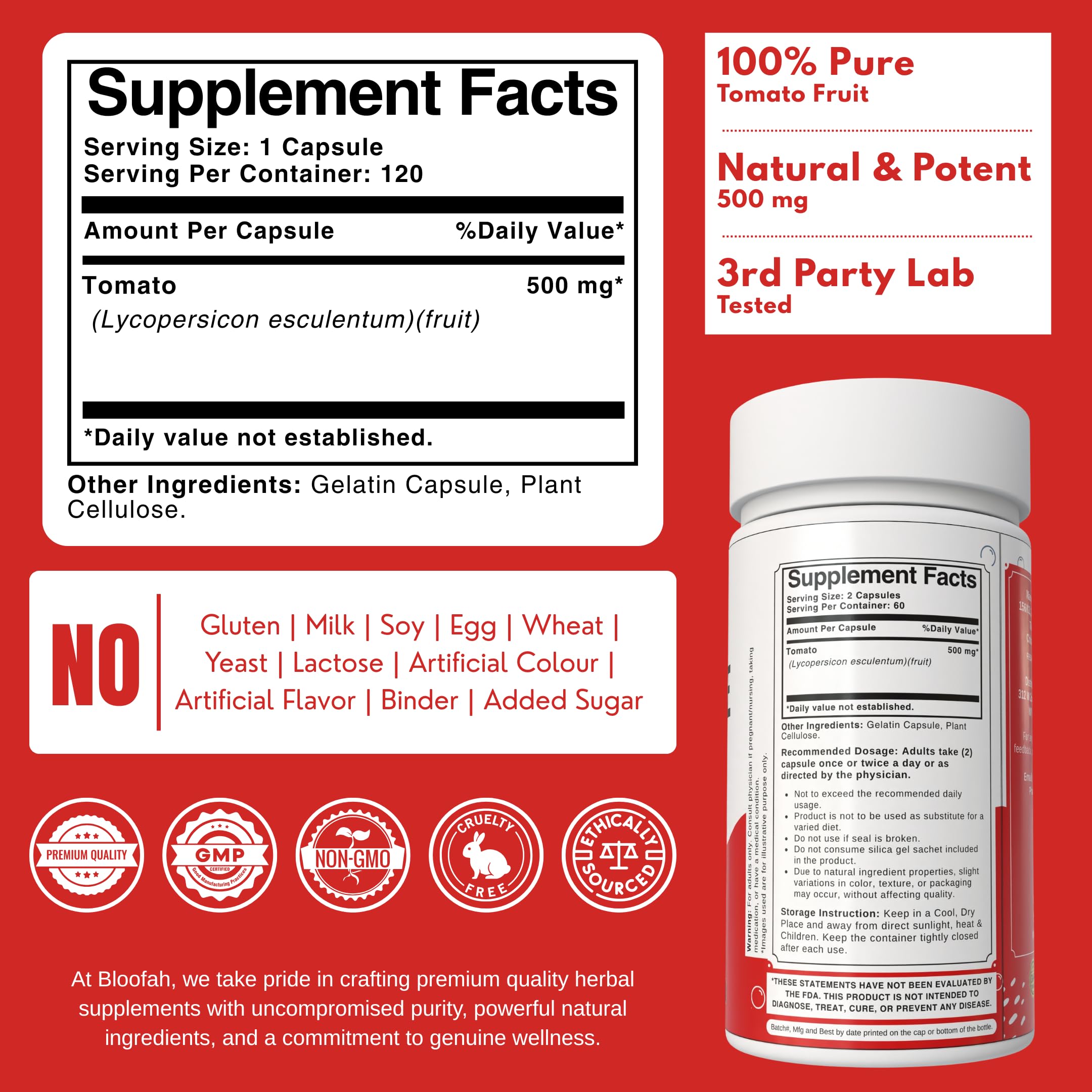 Bloofah lycopene capsules closeup for easy daily use and routine.