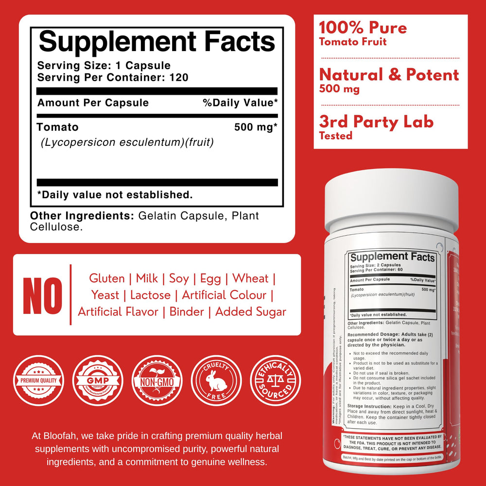 Bloofah lycopene capsules closeup for easy daily use and routine.