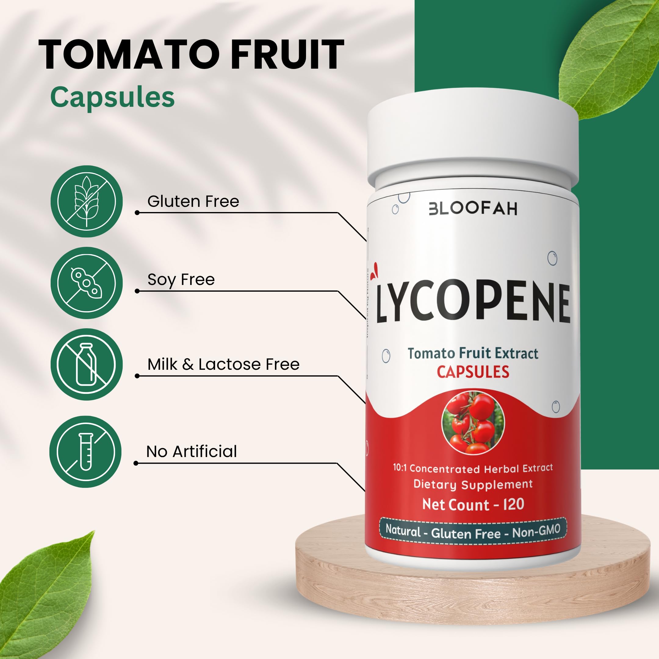 Bloofah tomato extract label detail emphasizes natural ingredients and purity.