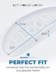 BLOOM & BLOOM nose pad on plastic frame demonstrates discreet, invisible support.