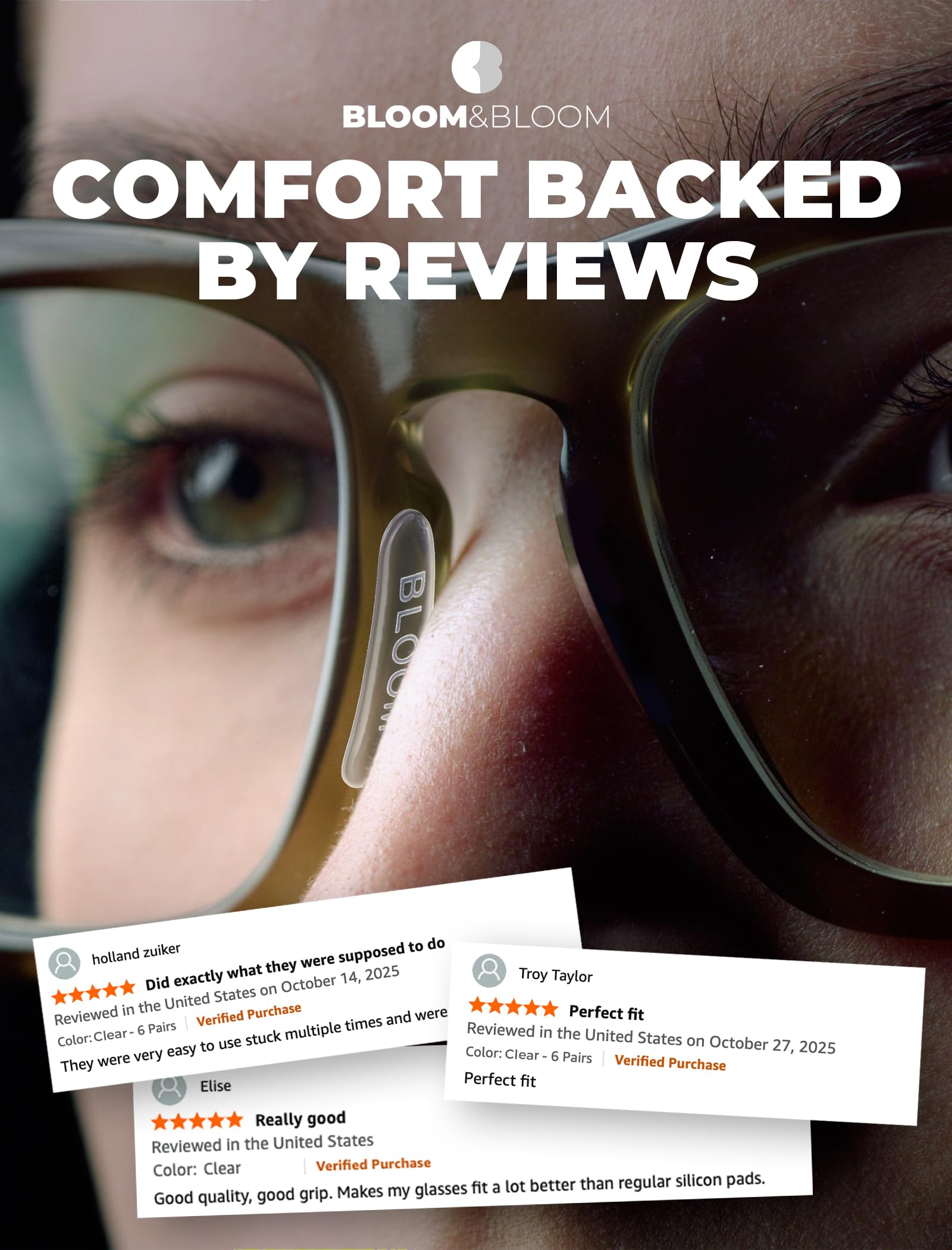 BLOOM & BLOOM packaging shows six-pair value option for multiple glasses.