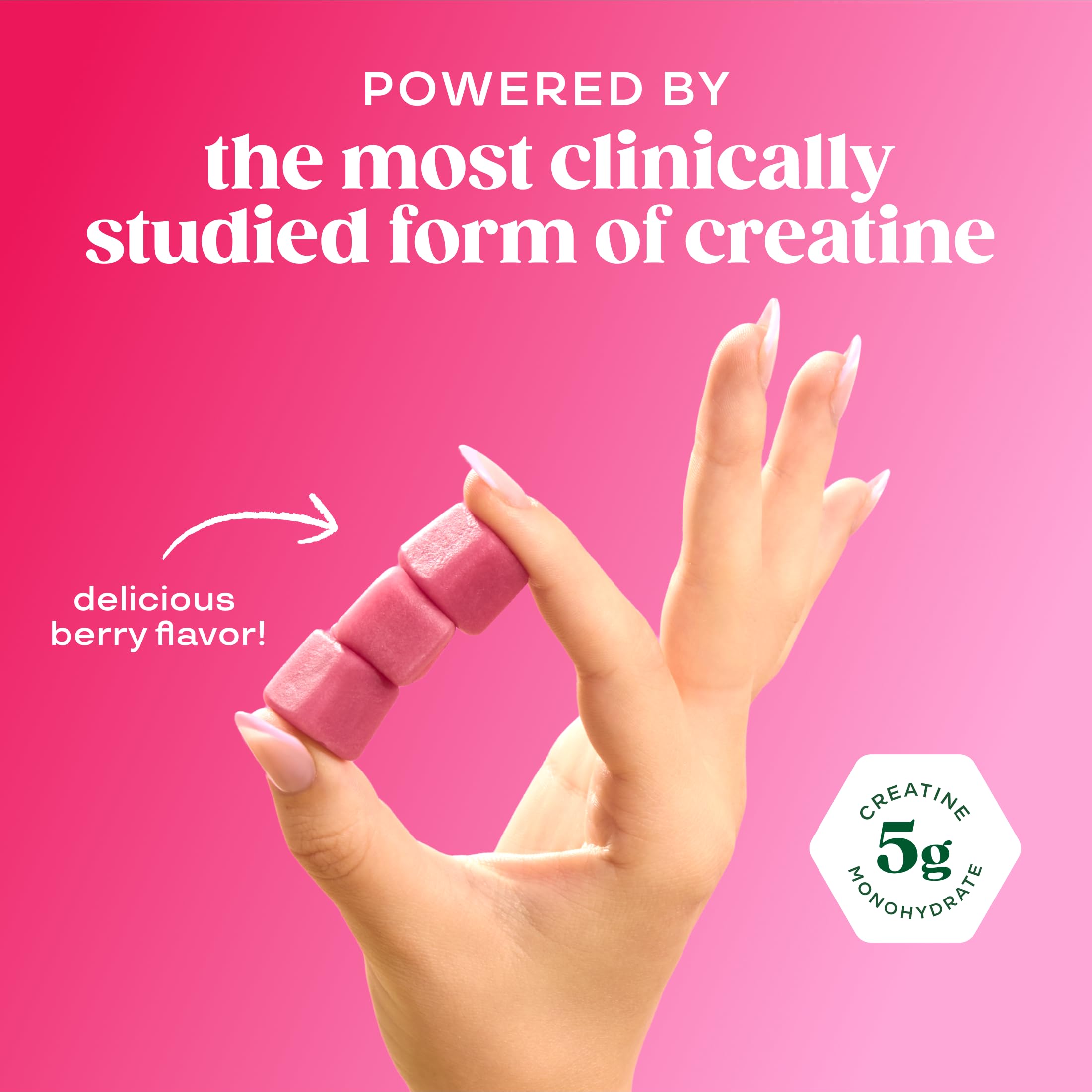 Bloom Nutrition Creatine Gummies berry-boost label emphasizing sugar-free formulation.