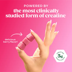 Bloom Nutrition Creatine Gummies berry-boost label emphasizing sugar-free formulation.