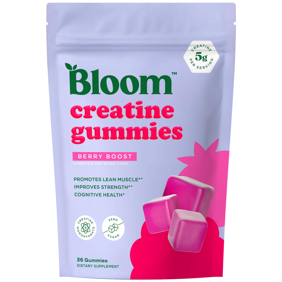Bloom Nutrition Creatine Monohydrate Gummies jar showing convenient daily support.