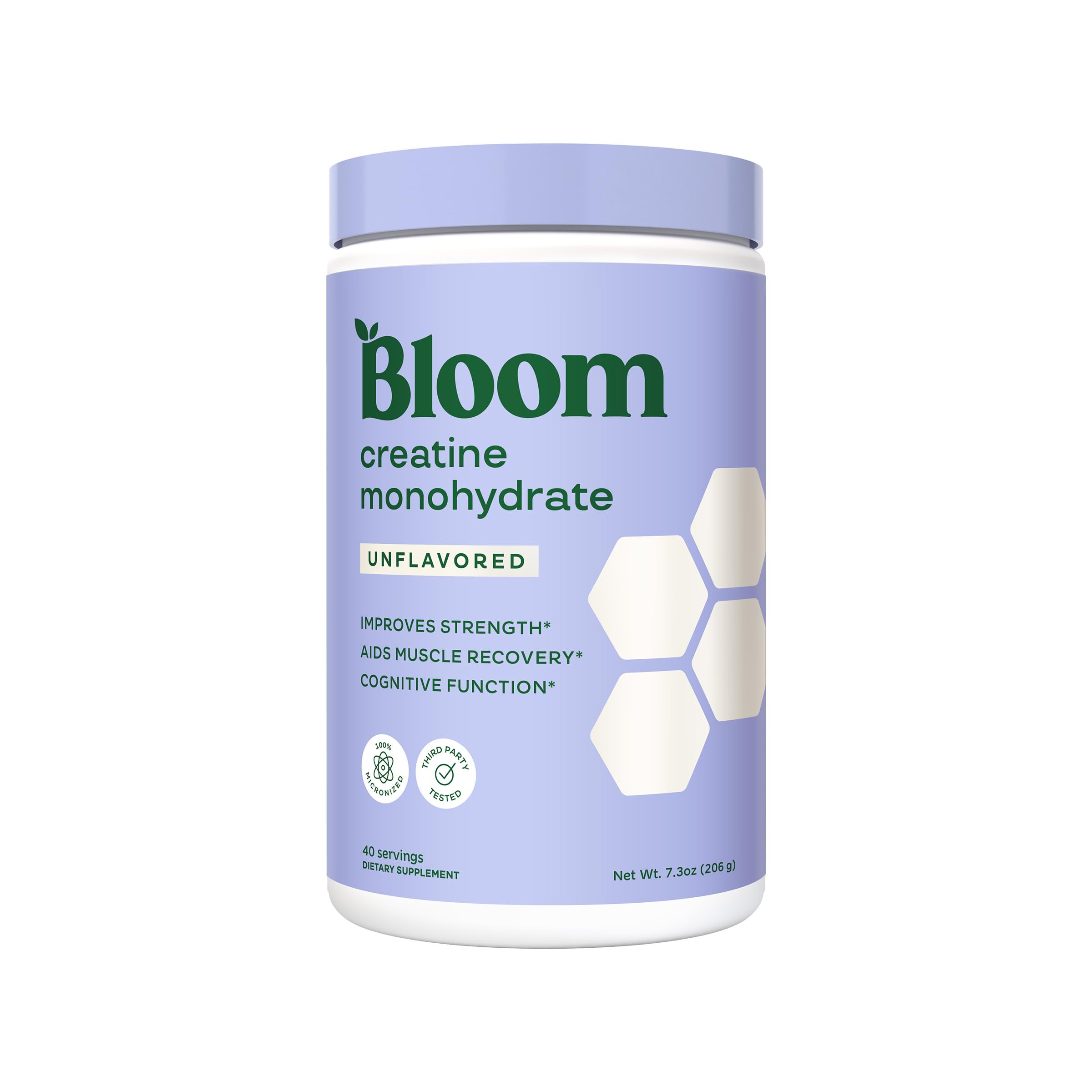Bloom Nutrition Creatine Monohydrate powder bottle ready for workouts and recovery.
