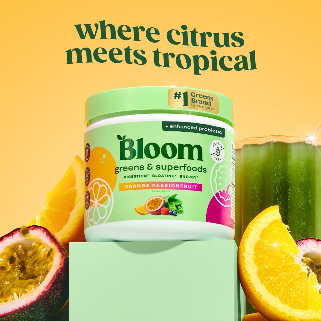 Bloom Nutrition Digestive Enzymes Probiotics ingredients panel supporting gut comfort.