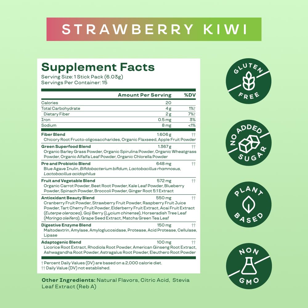Bloom Nutrition strawberry kiwi flavor adds refreshing taste making daily greens enjoyable