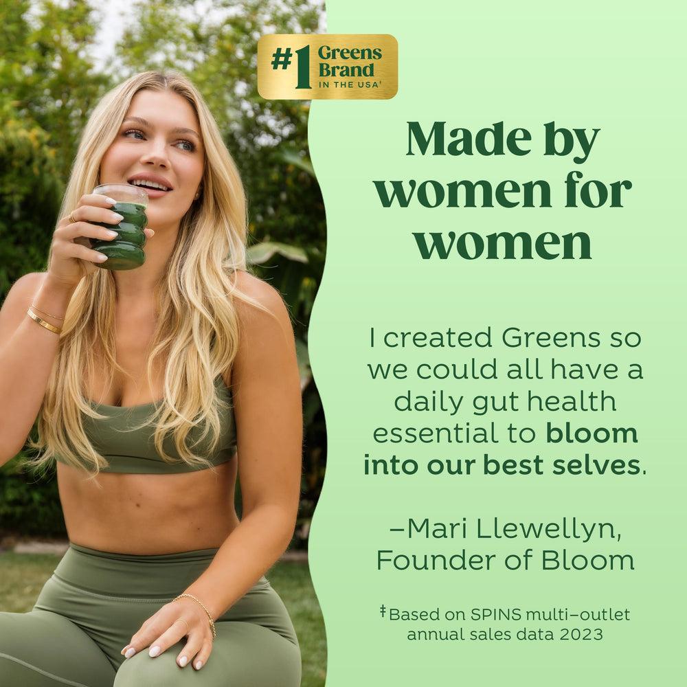 Bloom Nutrition Greens Powder with beet root color and natural sweetness