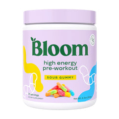 Bloom Nutrition High Energy Pre Workout Powder blue raspberry scoop energizing training sessions