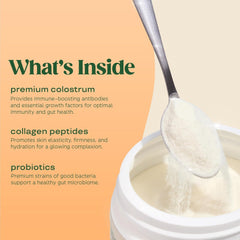 Bloom Nutrition Orange Cream flavor glass suggests tasty daily boosts for beauty and overall vitality.