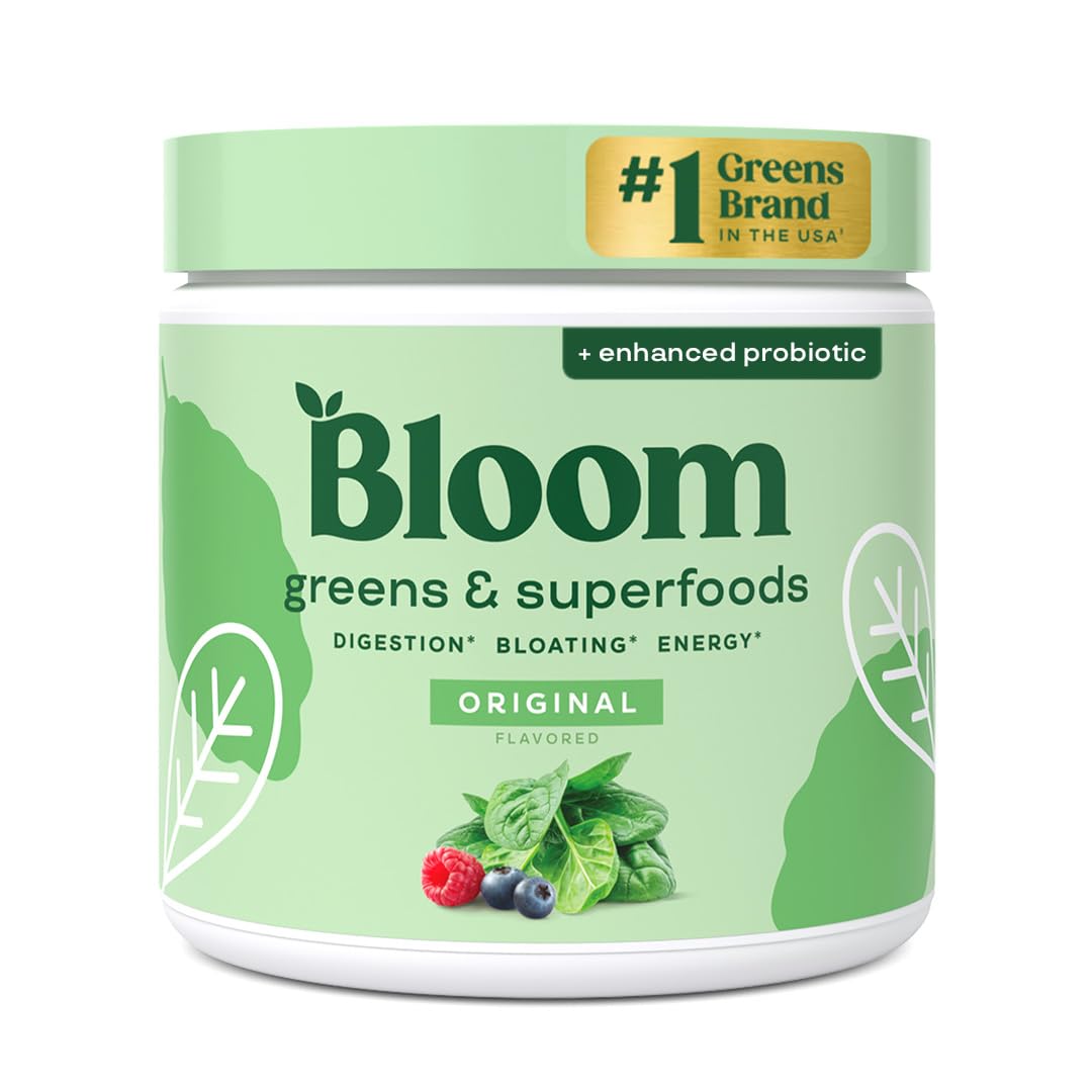 Bloom Nutrition Greens Powder bottle for daily nutrition support