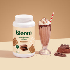 Bloom Nutrition Whey Isolate Chocolate shake – creamy texture to fuel daily protein goals.