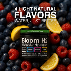 Bloomeo Bloom H2 Tabs tablet dissolving into water for quick hydration.
