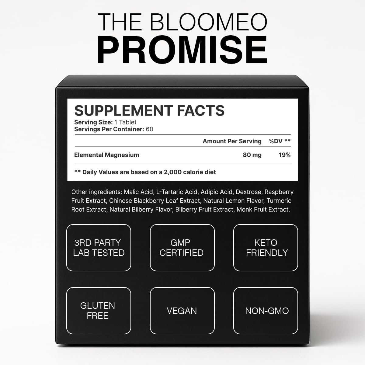 Bloomeo Bloom H2 Tabs packaging shows vegan and gluten-free icons.