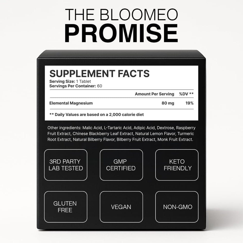 Bloomeo Bloom H2 Tabs packaging shows vegan and gluten-free icons.