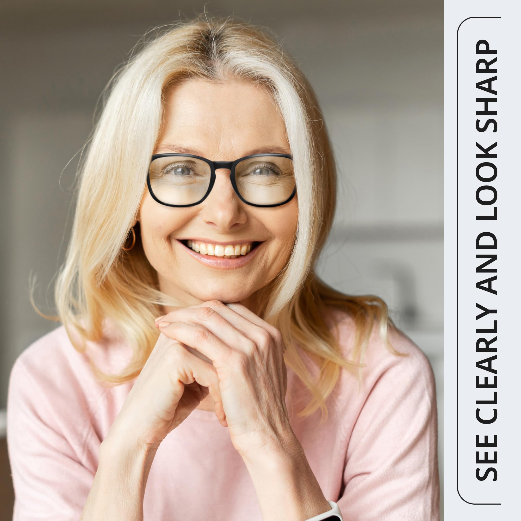 BLS BLUES reading glasses on computer use with blue light protection