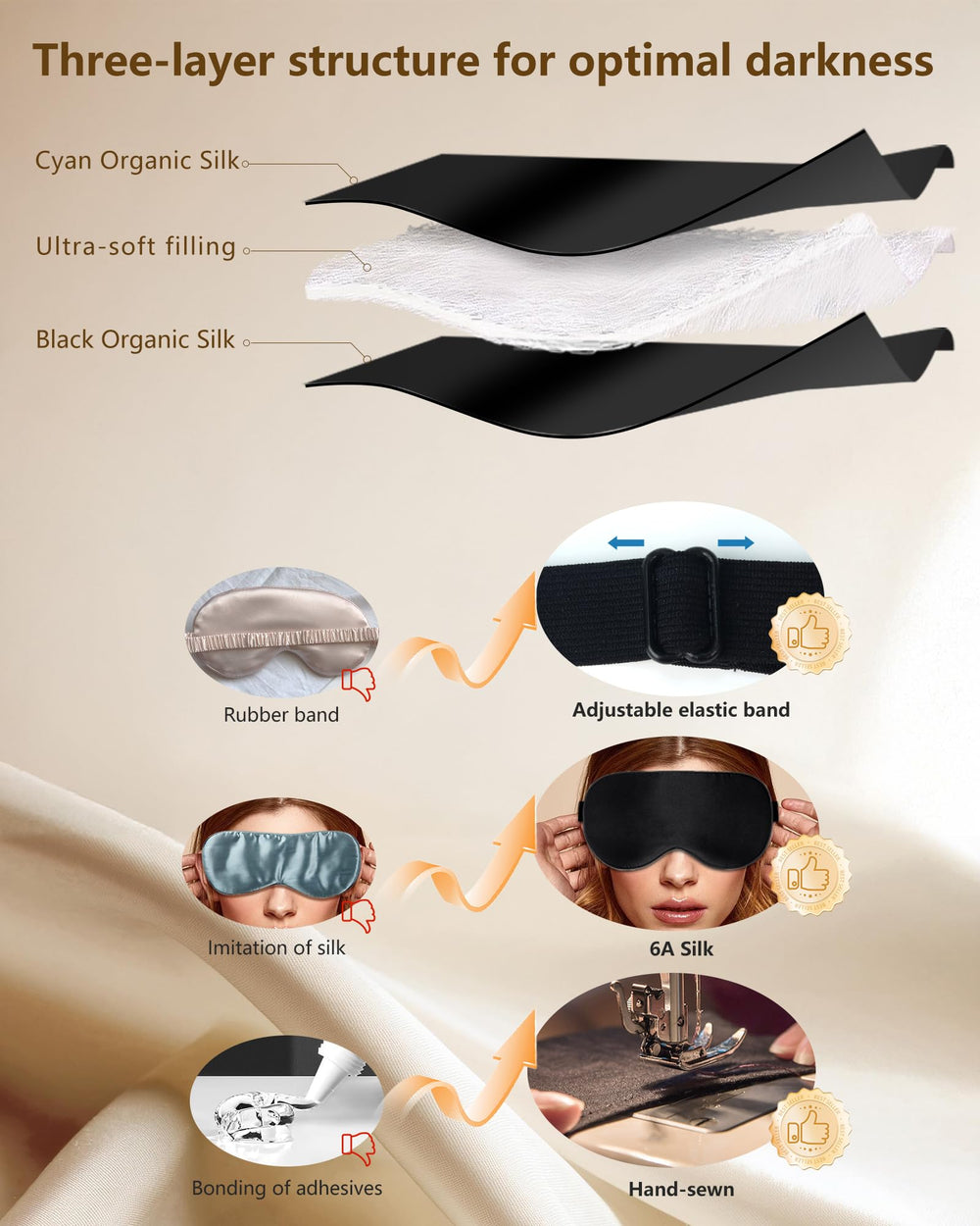 BLSSNZ Silk Sleep Mask, back satin layer blocks light and protects skin.