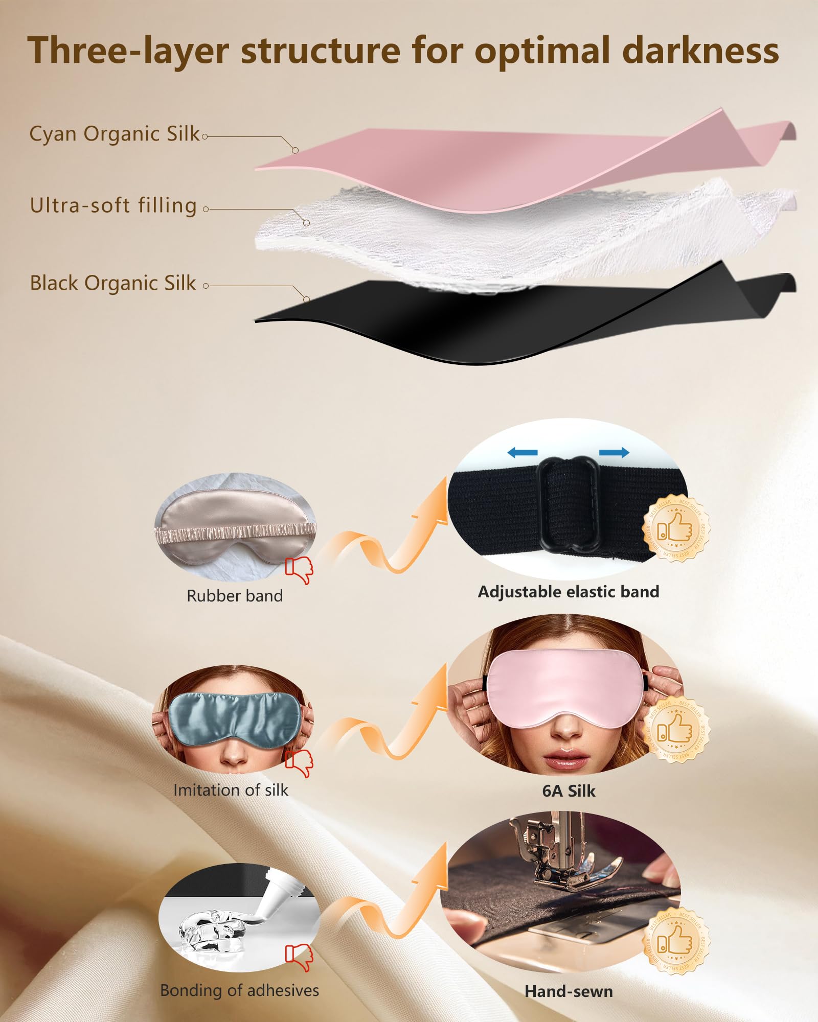 BLSSNZ pink silk mask demonstrates breathable fabric for gentle eye relaxation.