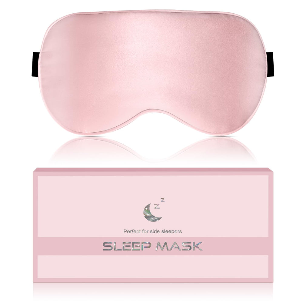 BLSSNZ pink silk sleep mask close-up showing soft fabric and comfortable fit for blackout.