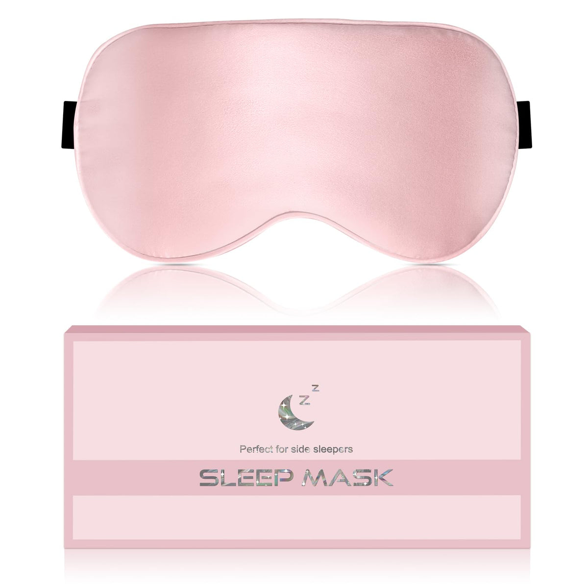 BLSSNZ pink silk sleep mask close-up showing soft fabric and comfortable fit for blackout.
