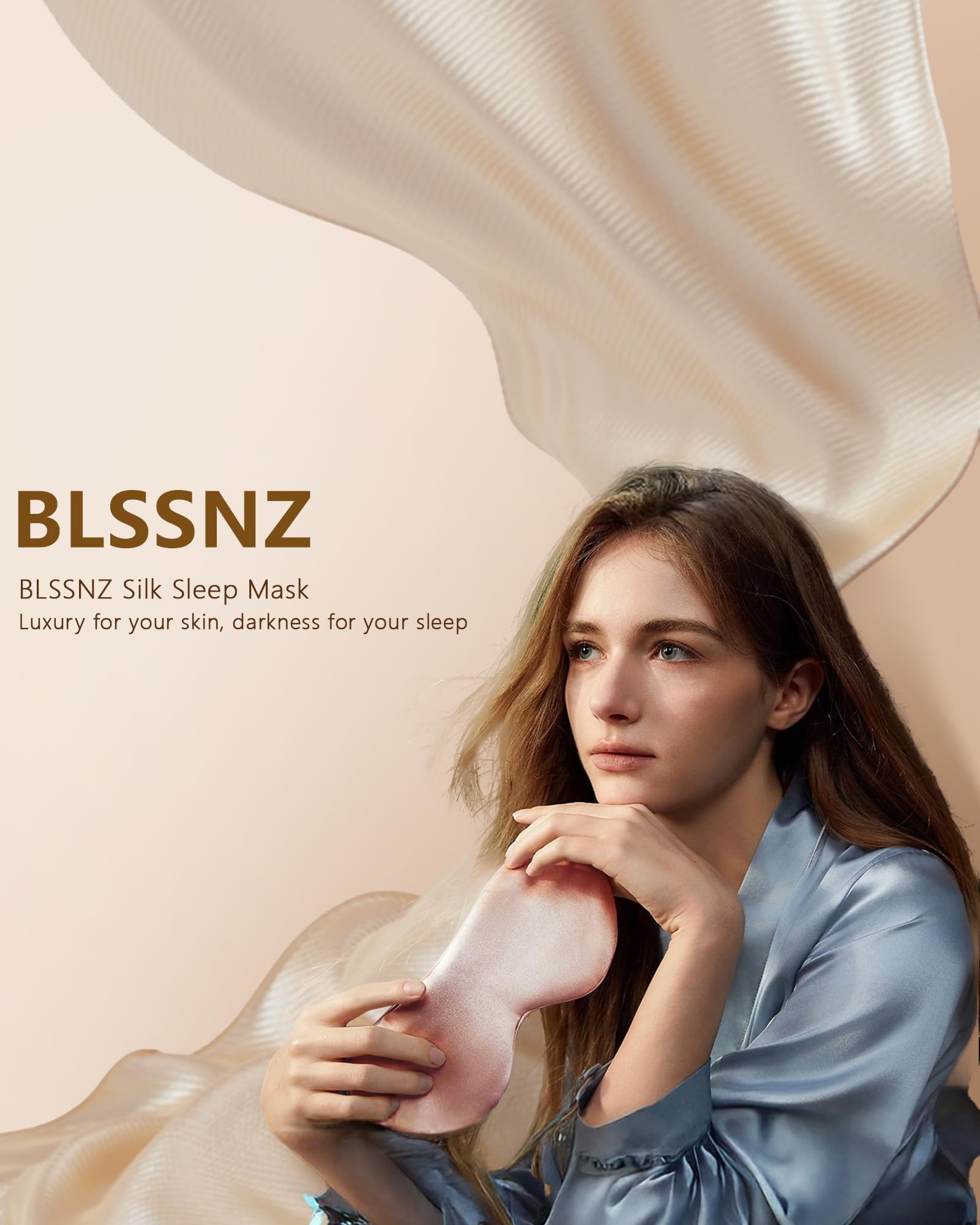 BLSSNZ pink silk sleep mask in gift-ready packaging.